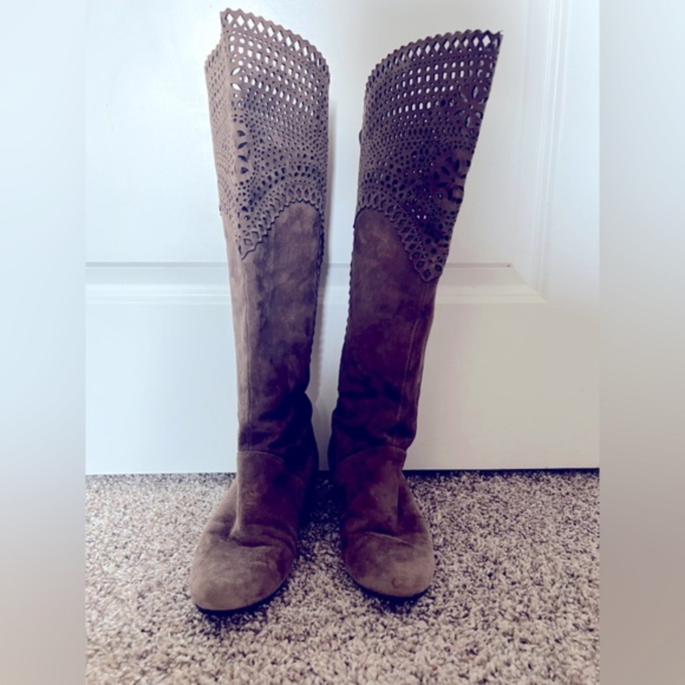 Isola Women’s Toscana Mauve Grey Suede Knee High Boots